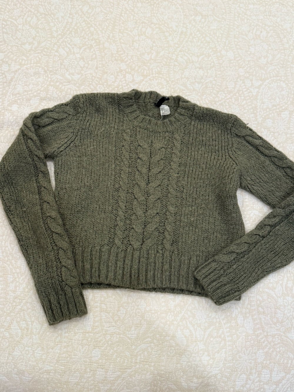 H&M Divided Olive Green Wool Blend Cable Knit Sweater S